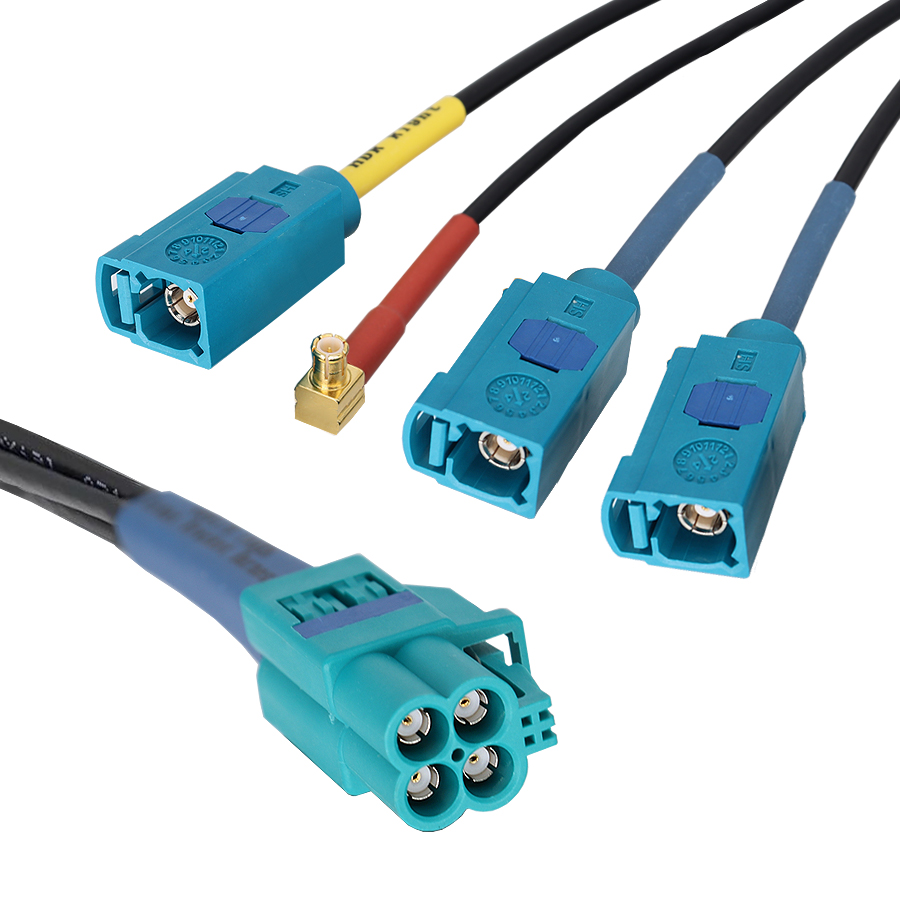 Mini Fakra Z 公头转Fakra Z*3+MCX四合一汽车数据传输线