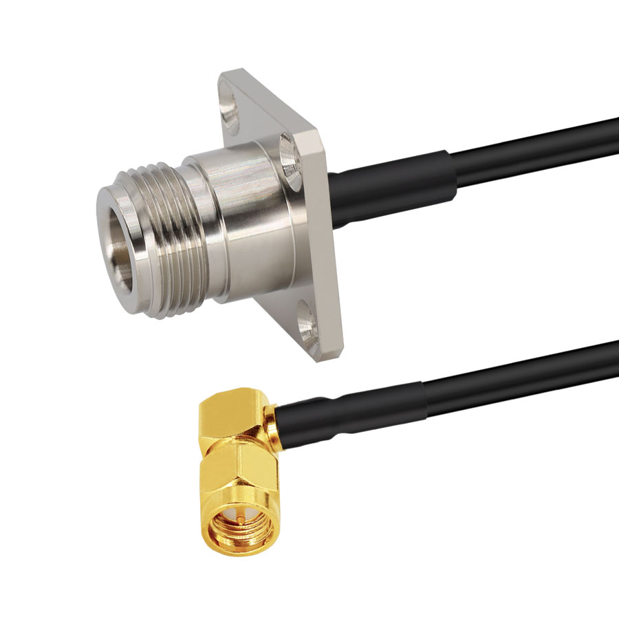 防水SMA弯公头转N母头带四孔法兰连接线